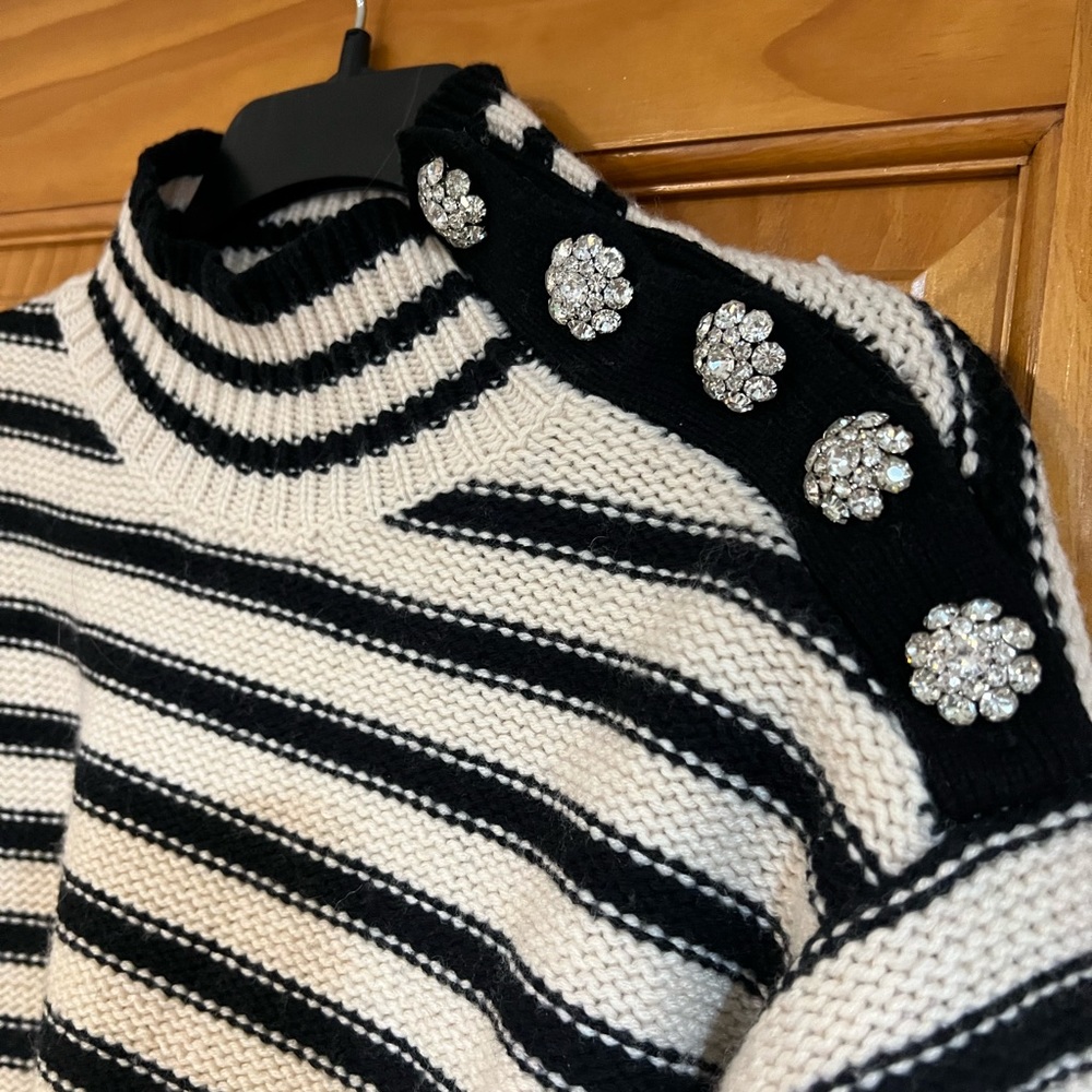 J Crew Blue and White Rhinestone Sweater Size M